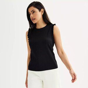 2/$30 NWT Nine West Rib Ruffle Tank Mineral Black Small #8909